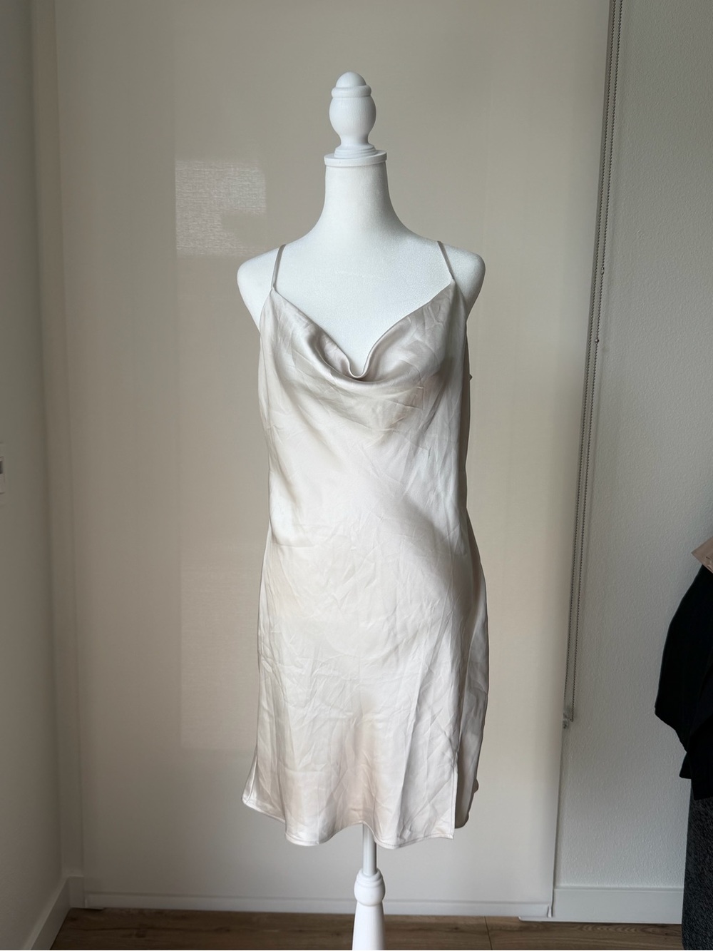 Dynamite Satin Cowl Neck Slip Dress in Cream